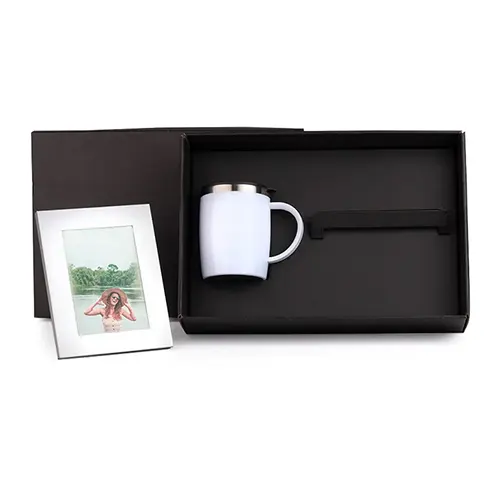Kit Caneca em Aço Inox e Porta-Retrato em Alumínio 2 Pçs SMKT-9046A